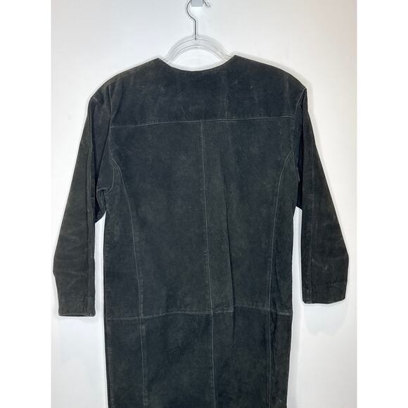 1990s Margaret Godfrey Suede Leather Black Minimalist Dress Size 6 - Picture 9 of 14